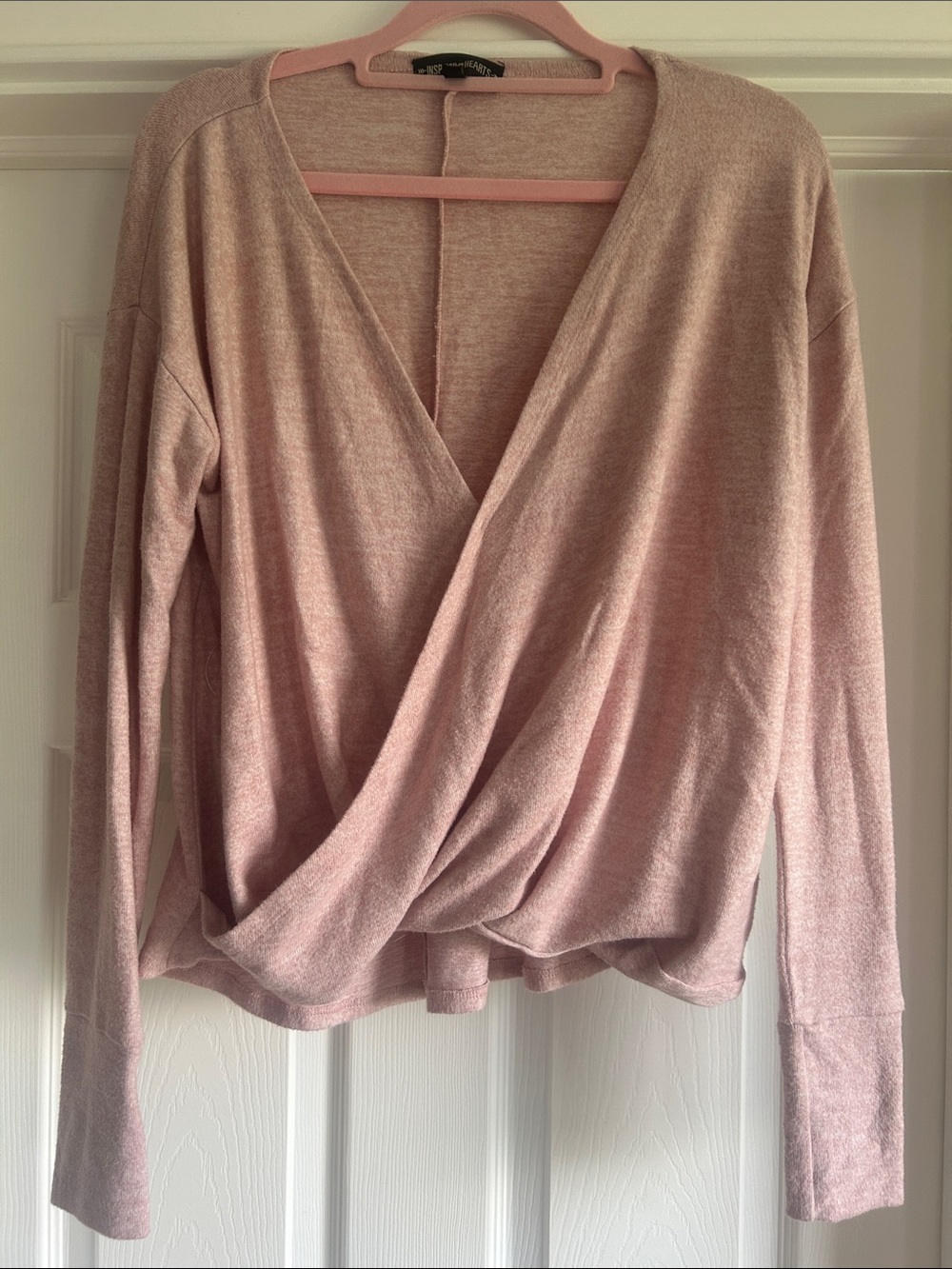 Inspired Hearts Blush Draped Crossover V-Neck Long Sleeve Top